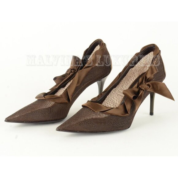 STELLA MCCARTNEY SHOES MESH & SATIN BROWN PUMPS sz 37.5 / 7.5 - Picture 4 of 13